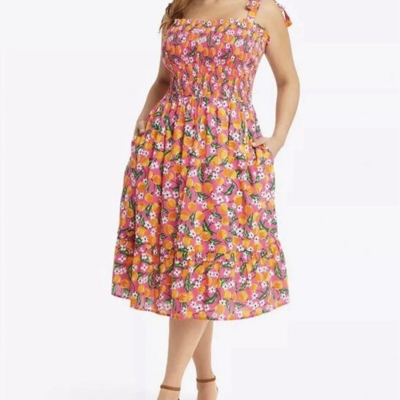 Draper James Pink Taylor Smocked‎ Sundress in Orange Blossom Size Medium Casual - Picture 12 of 12